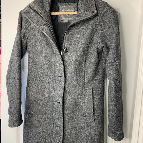 Eddie Bauer Men’s Grey Wool-Blend Long Winter Coat – Zip & Button Front - Picture 1 of 16